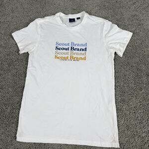 Scout Shirt Mens Small White Graphic Logo Crewneck Cotton Short Sleeve